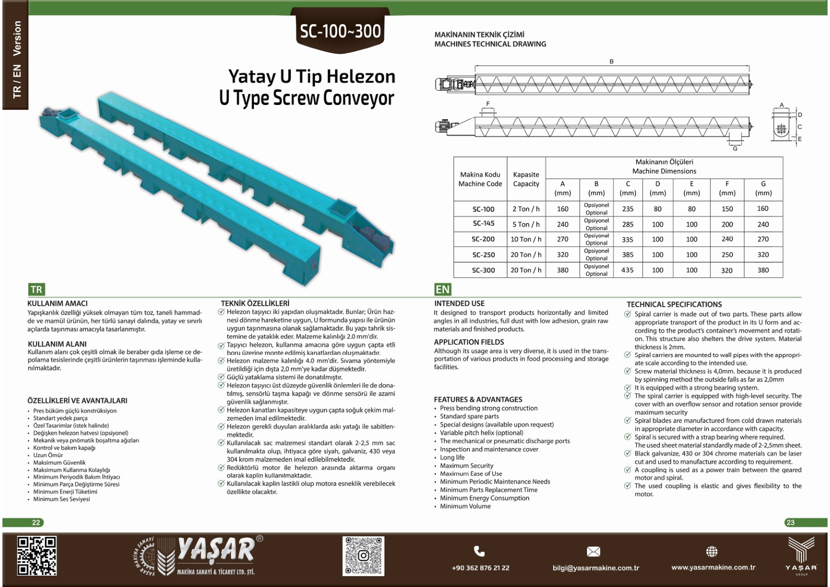 Yatay U Tip Helezon katalog sayfası