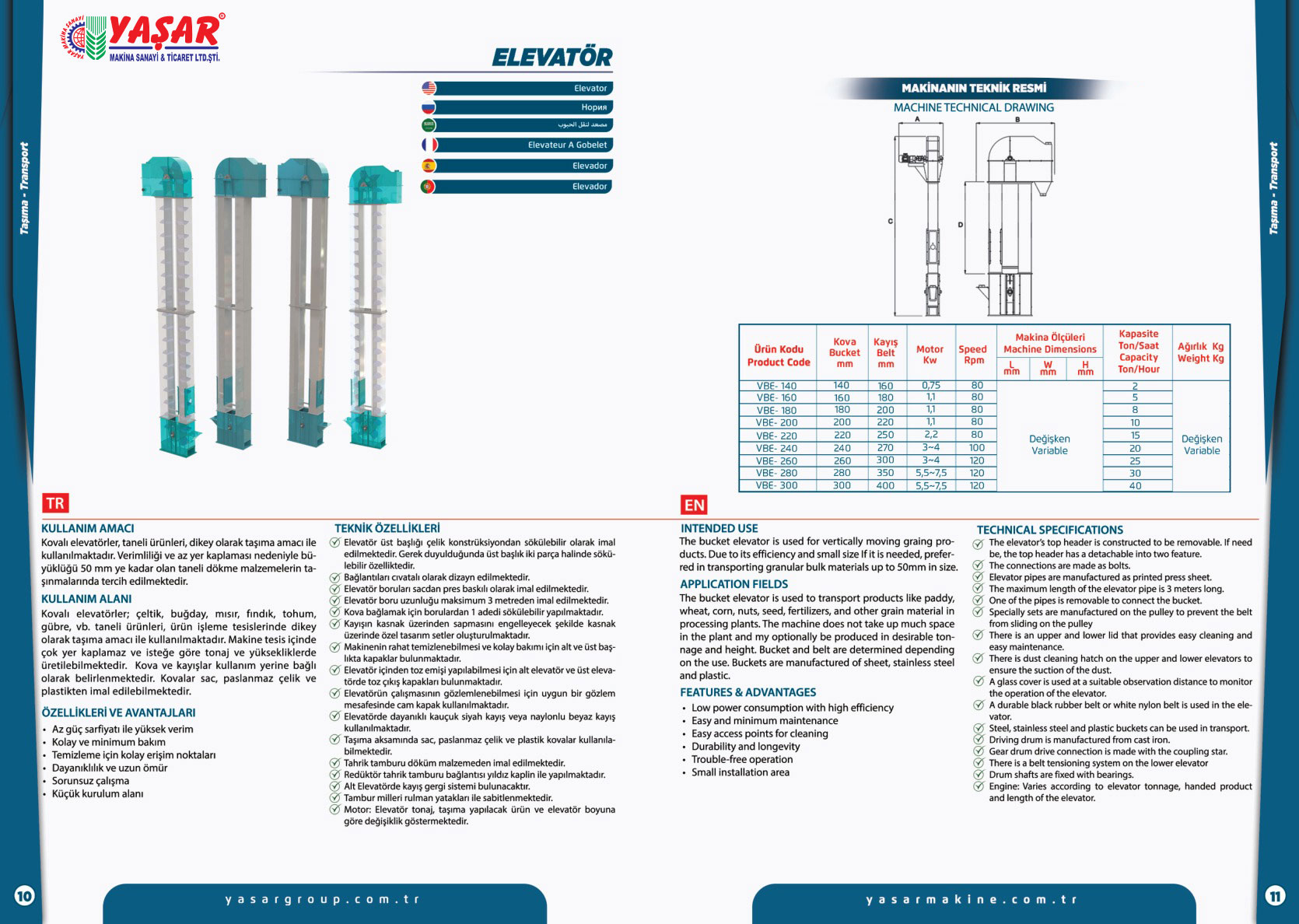 Elevatör katalog sayfası