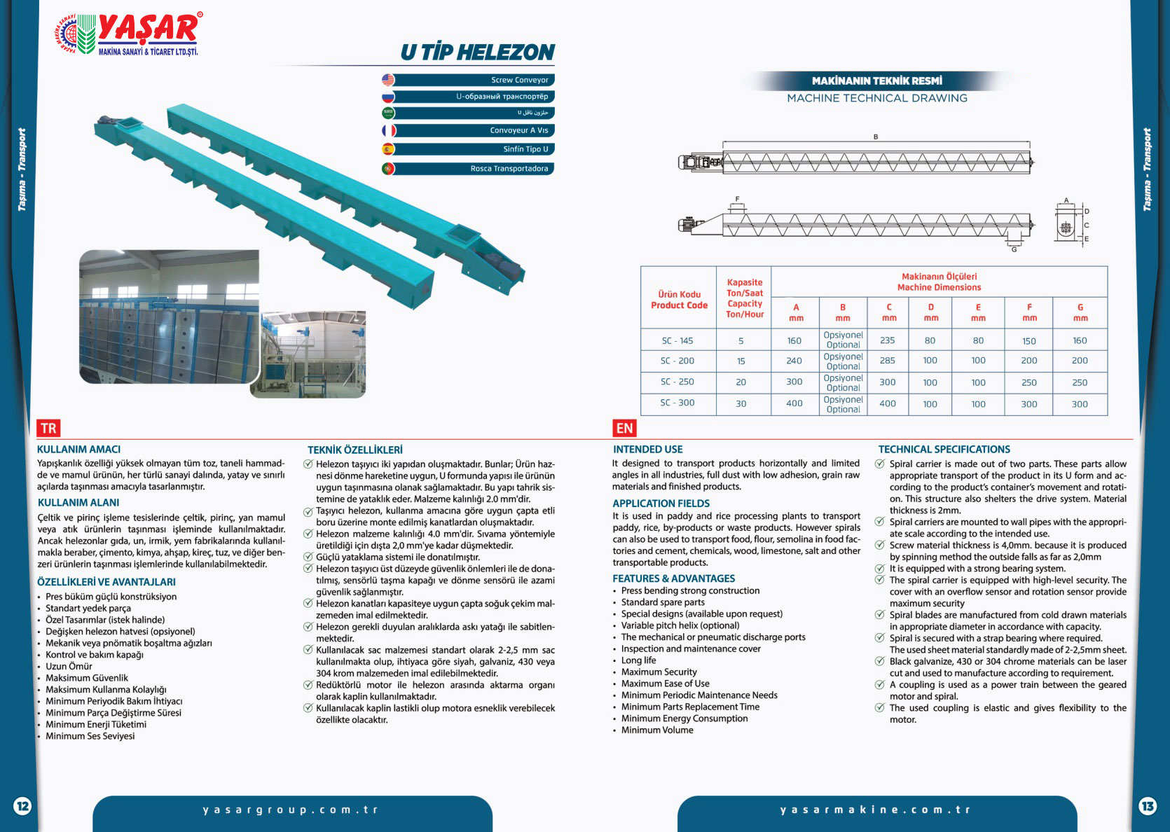 U Tip Helezon katalog sayfası