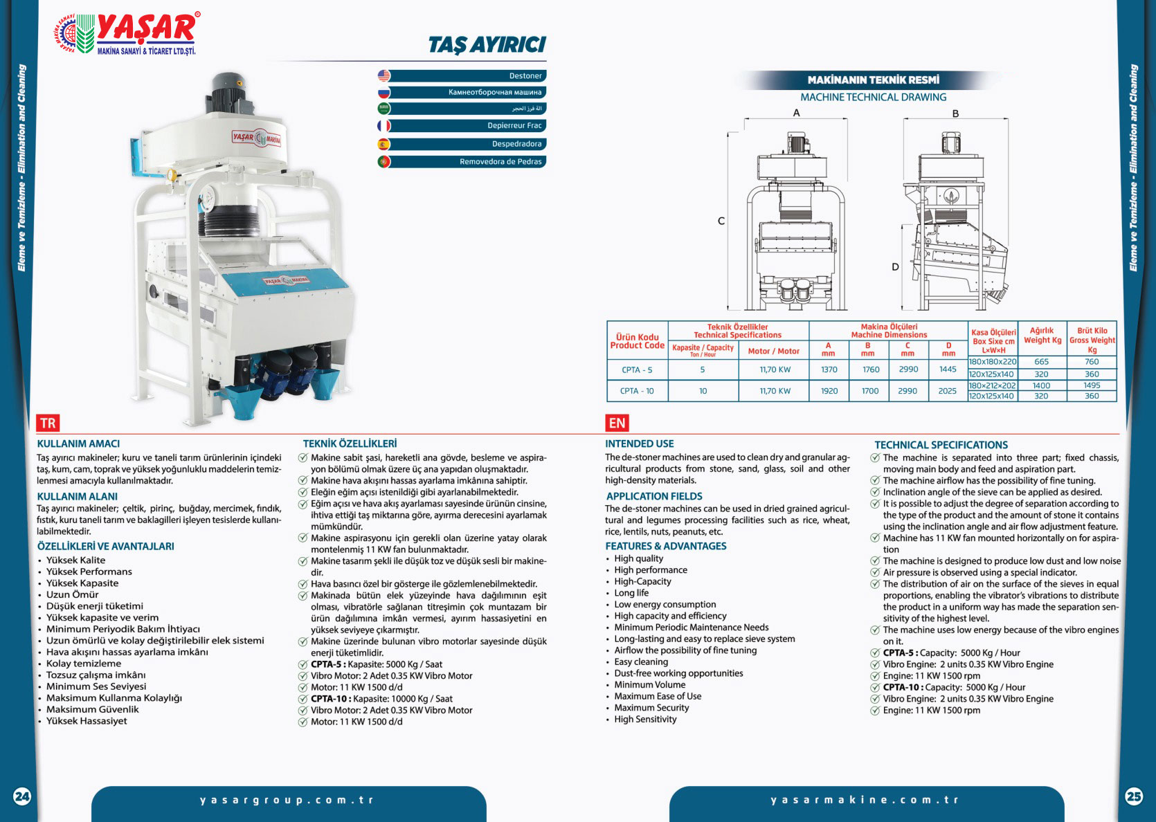 Taş Ayırıcı katalog sayfası