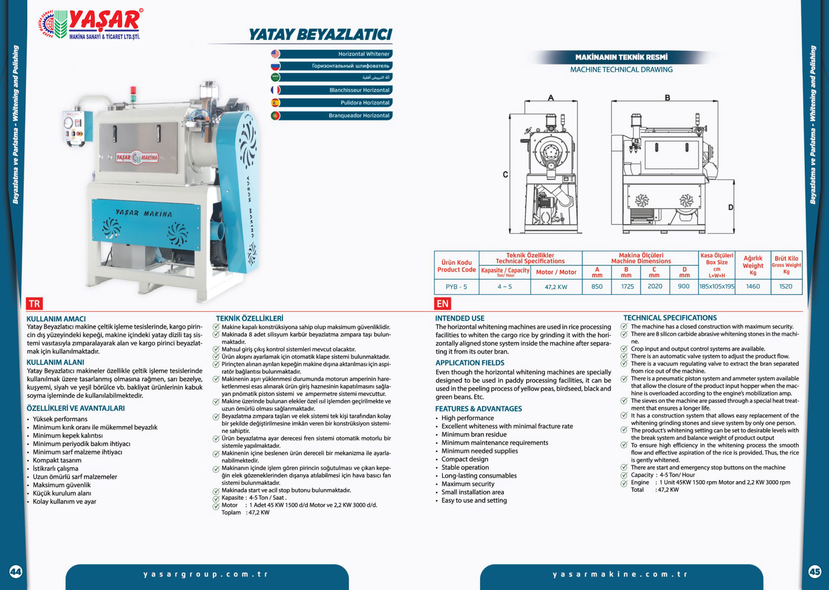 Yatay Beyazlatıcı katalog sayfası