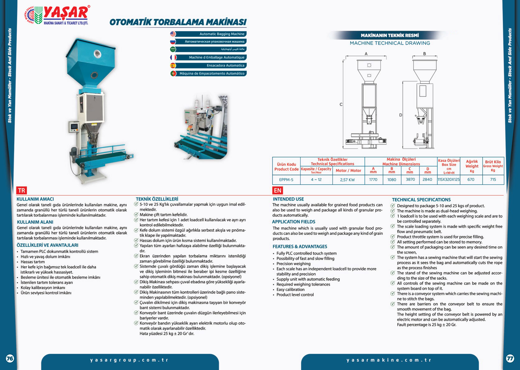 Otomatik Torbalama Makinası katalog sayfası